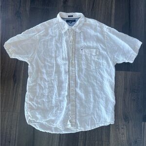 Men’s White Linen Short Sleeve Button Down - Size L